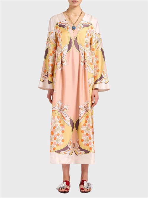 Abito in twill di seta reversibile con stampa LA DOUBLE J | DRE1022SIL029FLO08PI02